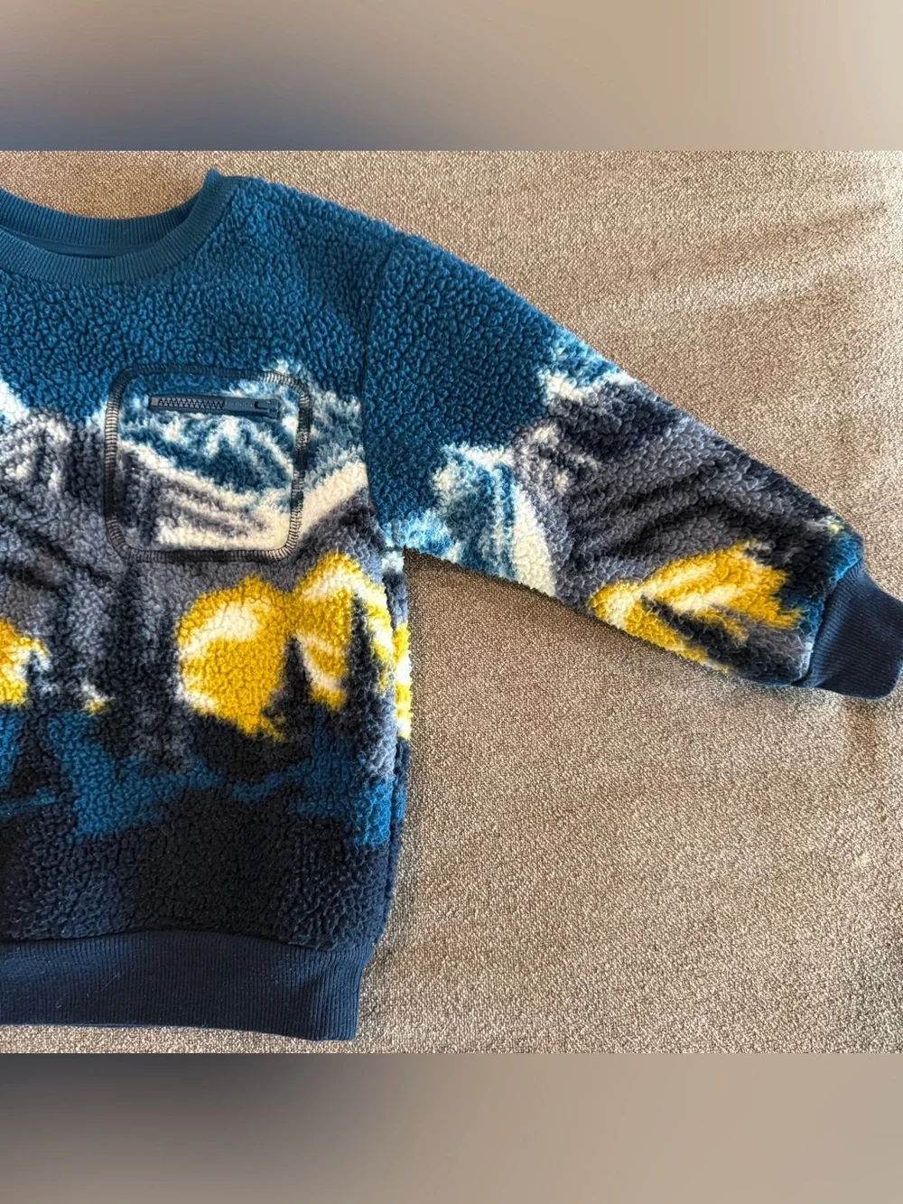 Toddler’s Blue Mountain Fleece Sweater with Yellow Accents